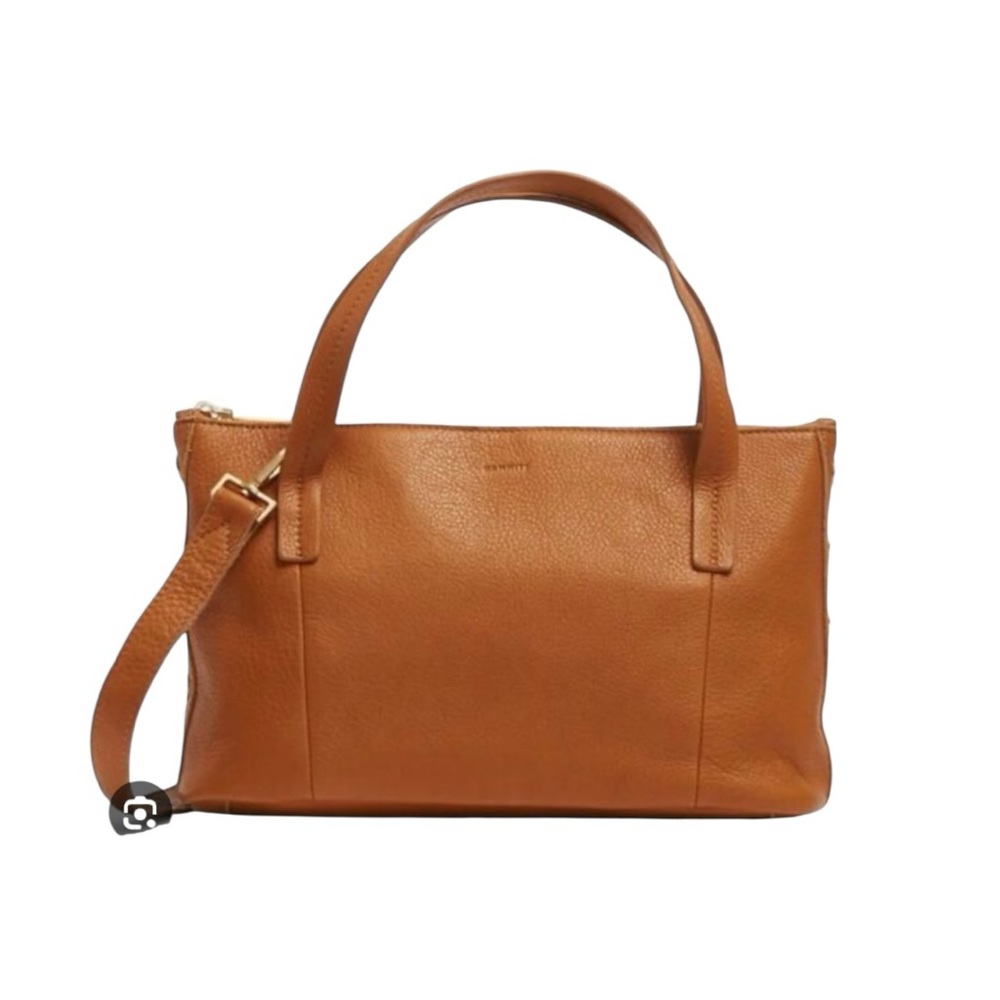 HAMMITT Nectar & Brushed Gold Medium Addie Leather Satchel with Red Interior